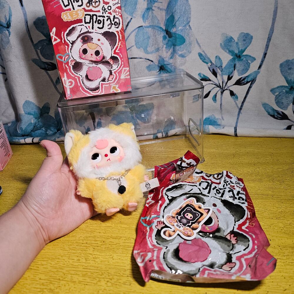 Baby Three Cat & Dog OPENED Yellow White Cat 360 Boba Eyes Pink Hair Pouting